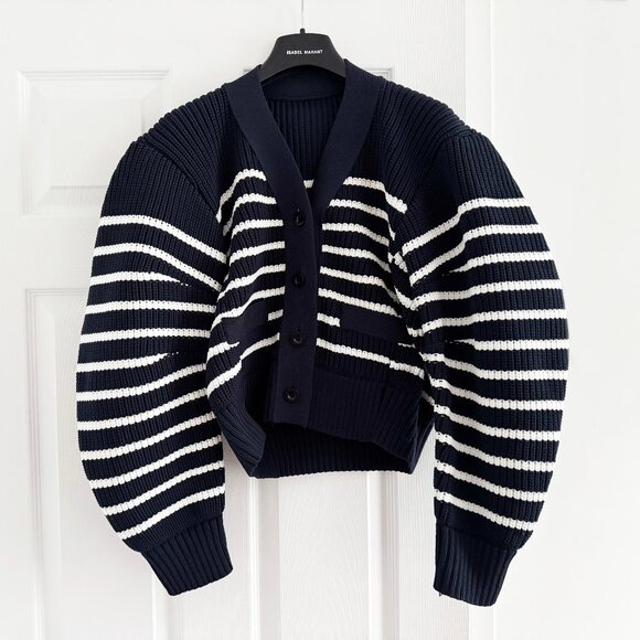 Sacai Horizontal Stripe Knit Cardigan in Navy, size Small - Picture 3 of 13